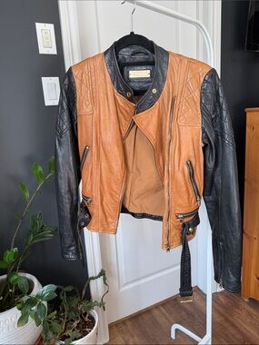 Daniel Two-Tone Leather Biker Jacket - Tan & Black